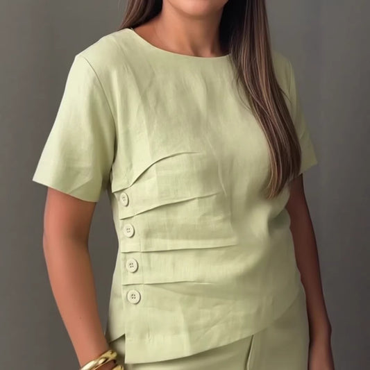 Elegant Casual Cotton-Linen Shirt With Buttons For Women