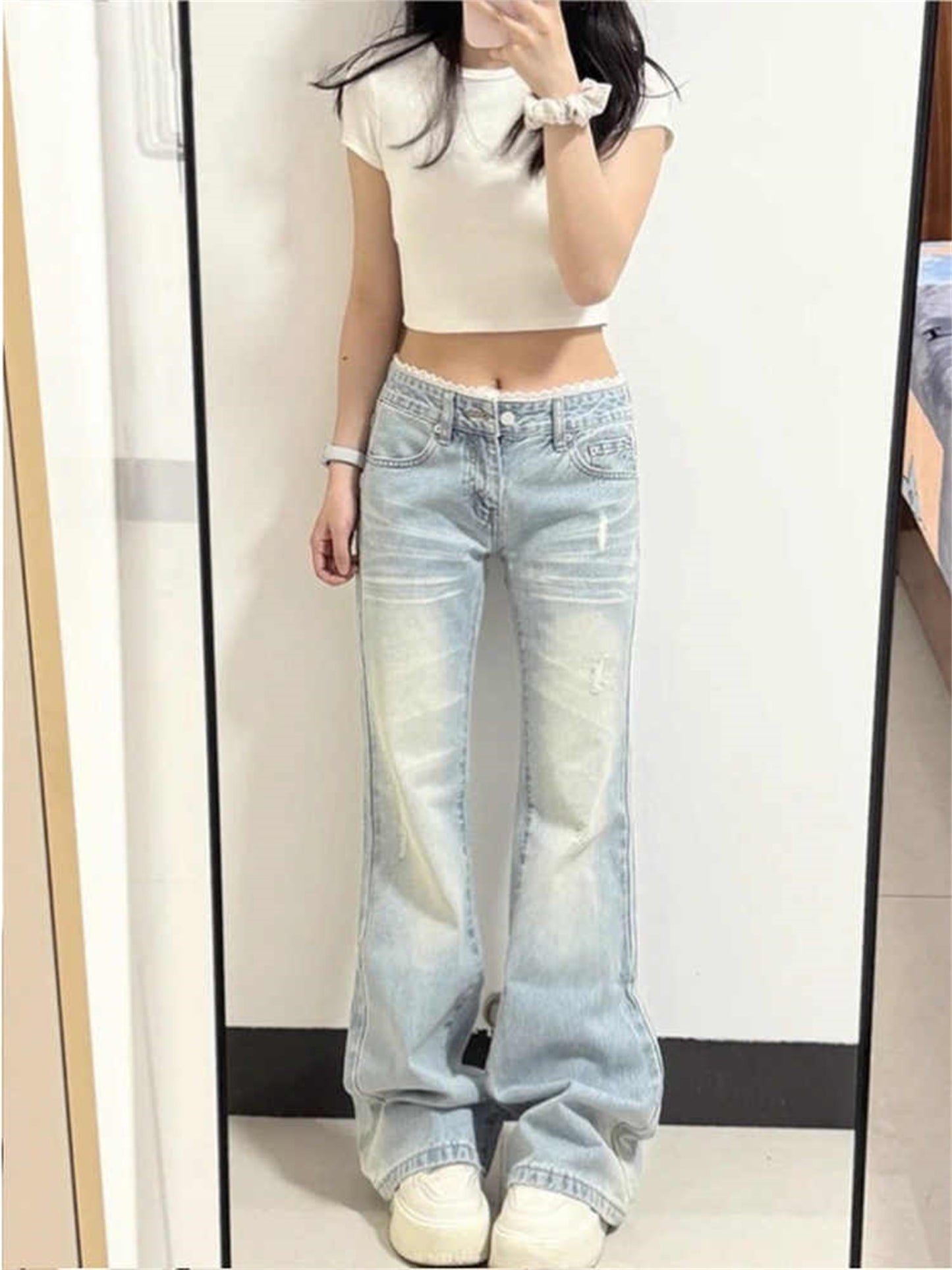 Women's Washed Slim Flared Trousers