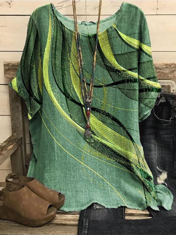 Women's Casual Loose Fashionable Short-Sleeve Printed Crew-Neck Top