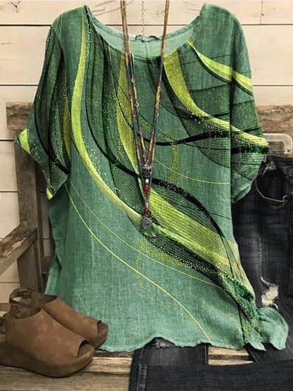 Women's Casual Loose Fashionable Short-Sleeve Printed Crew-Neck Top