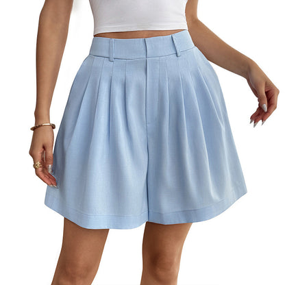 Women's Solid-Colored Casual Suit Wide-Leg Shorts