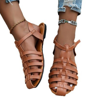 Women's Flat-Heeled Buckled Closed-Toe Roman Sandals