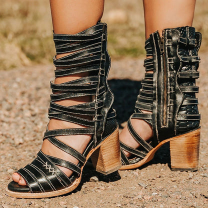 Womens Retro Stiletto-Strap Cutout Sandals