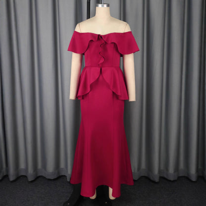 Strapless Ruffled Off-the-shoulder Dress Fishtail Dress