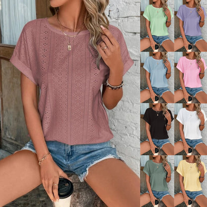 Women's Hollow-Out Mesh Embroidered Batwing Sleeve Top