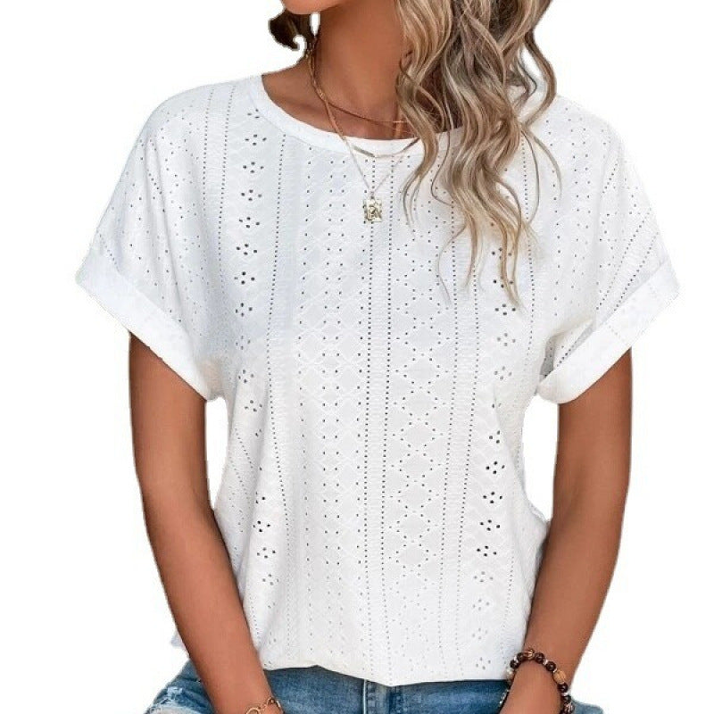 Women's Hollow-Out Mesh Embroidered Batwing Sleeve Top