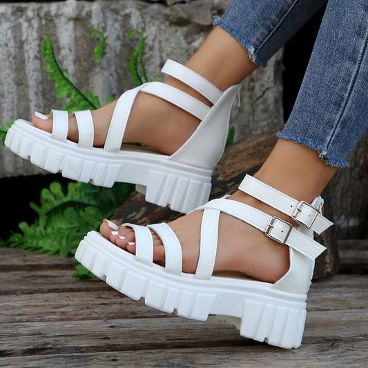 Platform All-match Hollowed-out Mid-heel Strappy Sandals