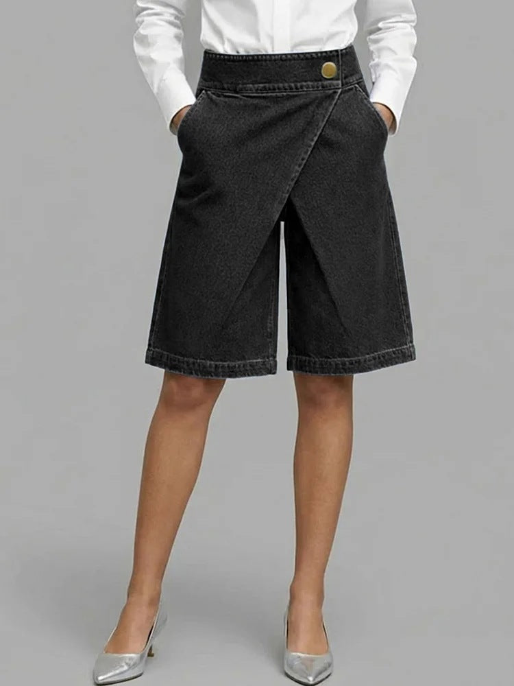 Women's Imitation Denim Asymmetric Cropped Pants