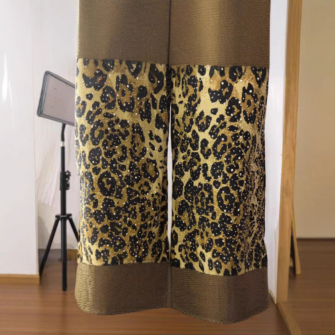 Womens Wide-leg Loose-fit Leopard-print Jeans