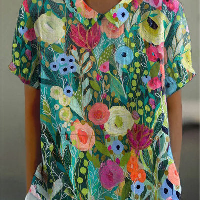 Women's Casual Loose And Versatile Short-sleeve Printed Top