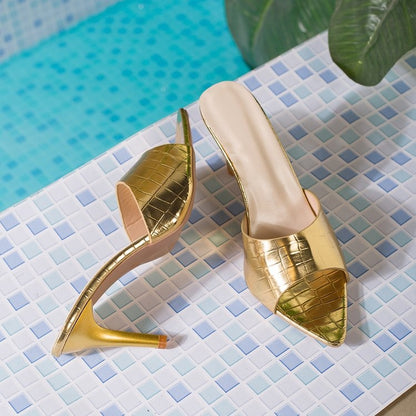 Women's Pointed Toe Open Toe Slip-On Stiletto Heel Sandals, Summer Outdoor Wear, Elegant All-Match Plus Size Sandals