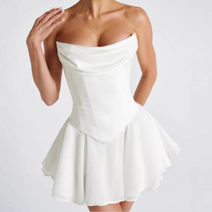 French Solid Color Tube Top Dress With Sleeves