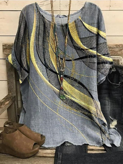 Women's Casual Loose Fashionable Short-Sleeve Printed Crew-Neck Top