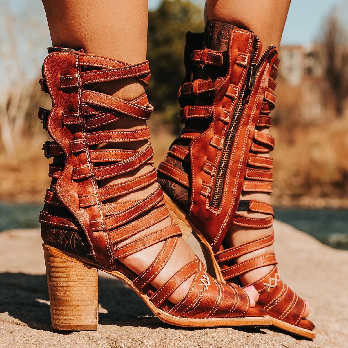 Womens Retro Stiletto-Strap Cutout Sandals