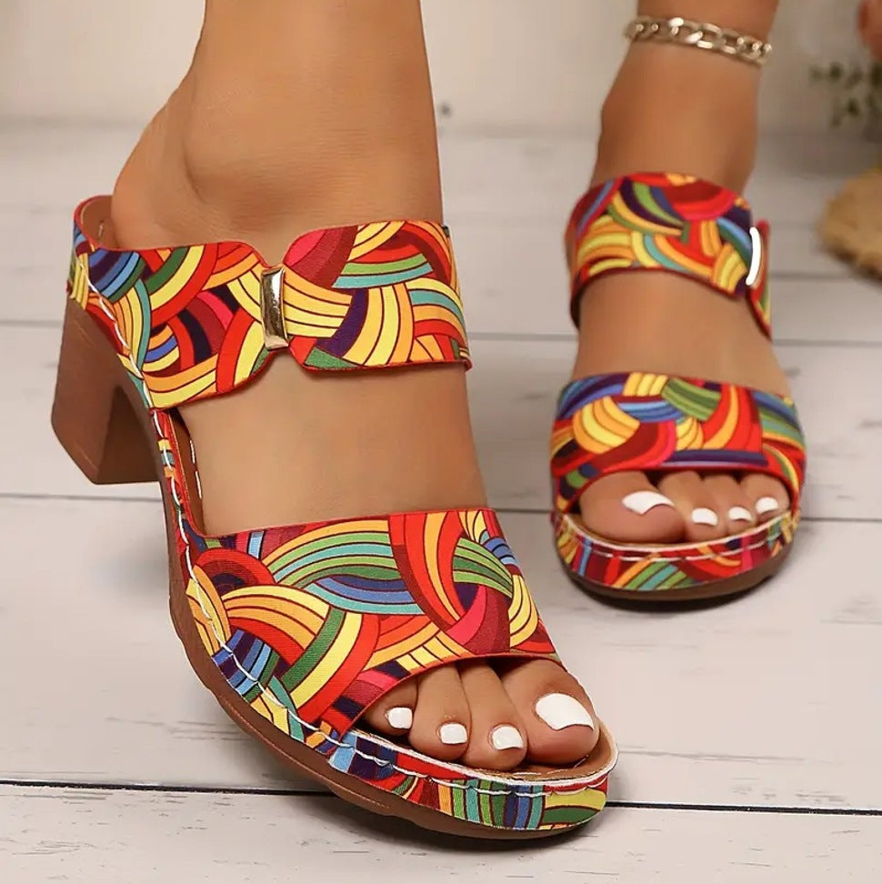 Graffiti High-heel Slide Sandals For Women With A Bucklelightweight And Easy To Wear
