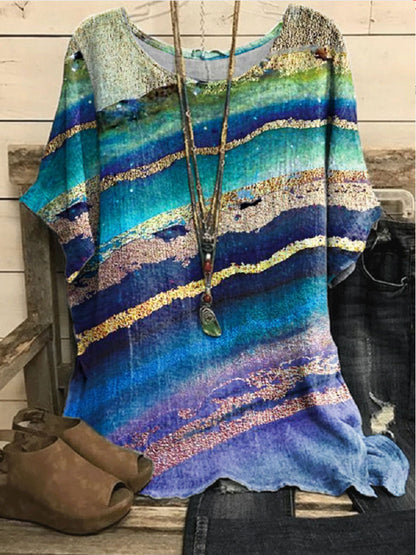 Women's Casual Loose Fashionable Short-Sleeve Printed Crew-Neck Top