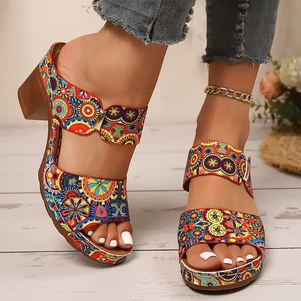 Graffiti High-heel Slide Sandals For Women With A Bucklelightweight And Easy To Wear