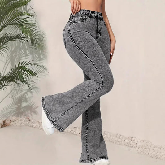 Mid-rise Denim Flared Pants With A Versatile Design