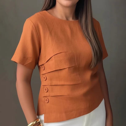 Elegant Casual Cotton-Linen Shirt With Buttons For Women