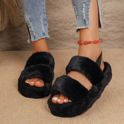 New Plus-Size Fuzzy Sandals For Women