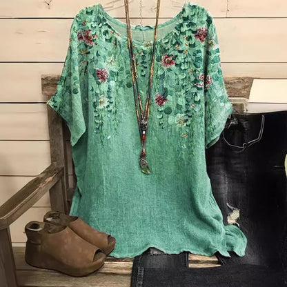 Women's Casual Loose Fashionable Short-Sleeve Printed Crew-Neck Top