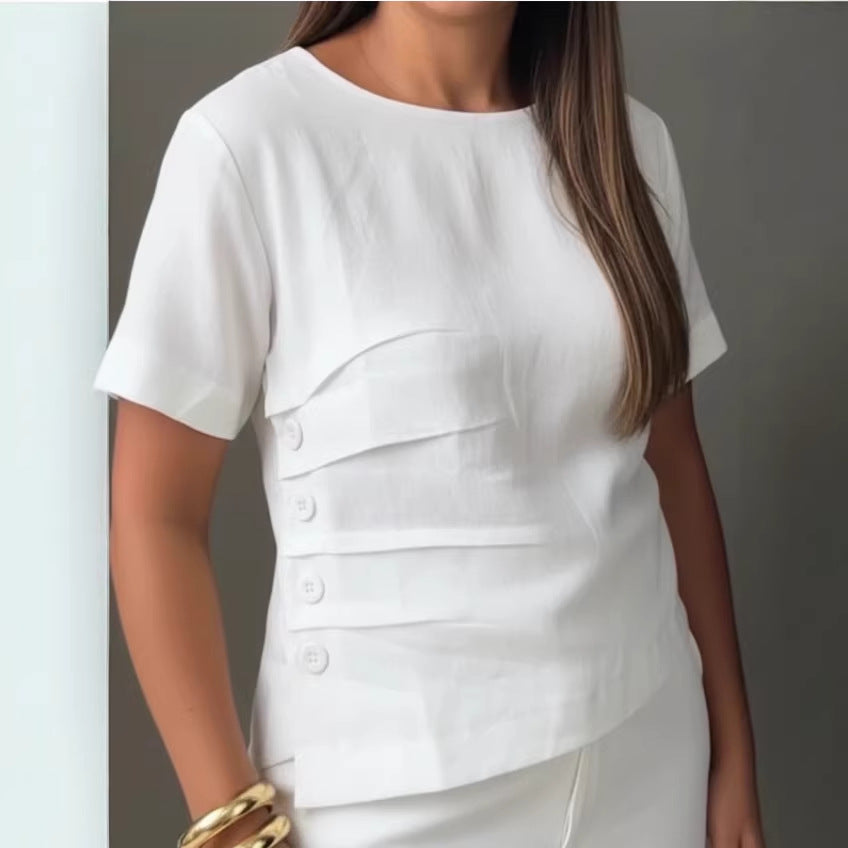 Elegant Casual Cotton-Linen Shirt With Buttons For Women