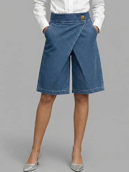 Women's Imitation Denim Asymmetric Cropped Pants