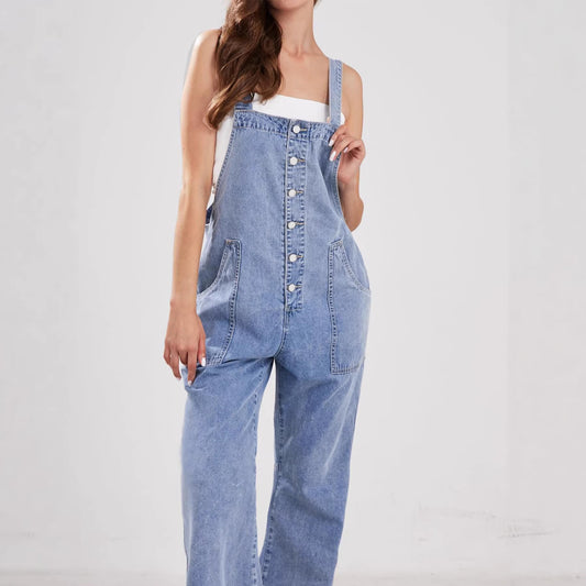 Womens Casual Loose-fit Straight-leg Overalls