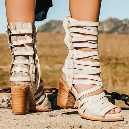 Womens Retro Stiletto-Strap Cutout Sandals