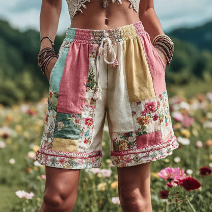 European And American Retro Floral Print Casual Womens Shorts