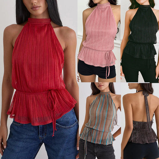 Women's Backless Strappy Halter Tank Top