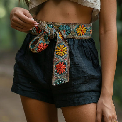 Effortless And Elegant Embroidered Waistband With Ethnic Lace Details On Shorts