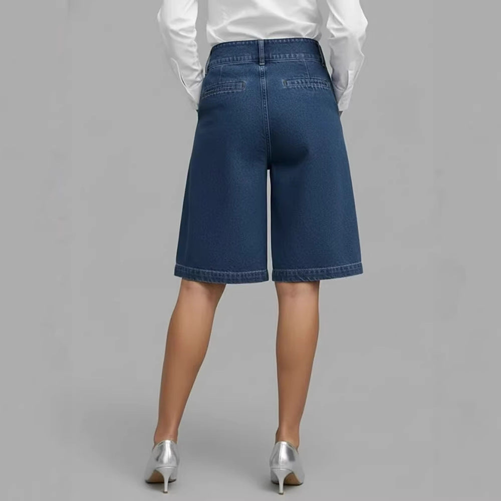 Women's Imitation Denim Asymmetric Cropped Pants