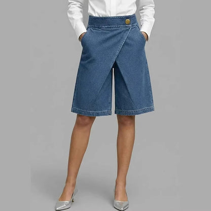 Women's Imitation Denim Asymmetric Cropped Pants
